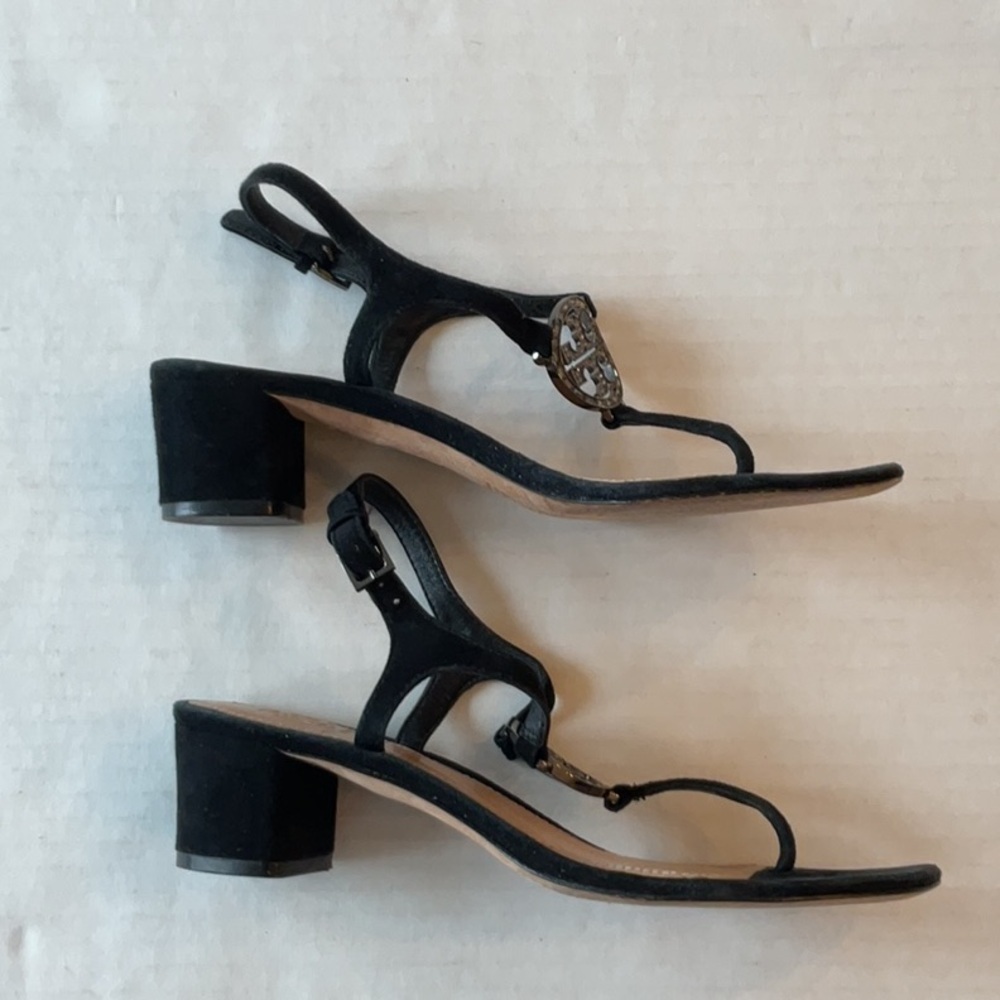 Tory Burch black suede sandal w/ rhinestone logo Size 8 - Picture 8 of 13